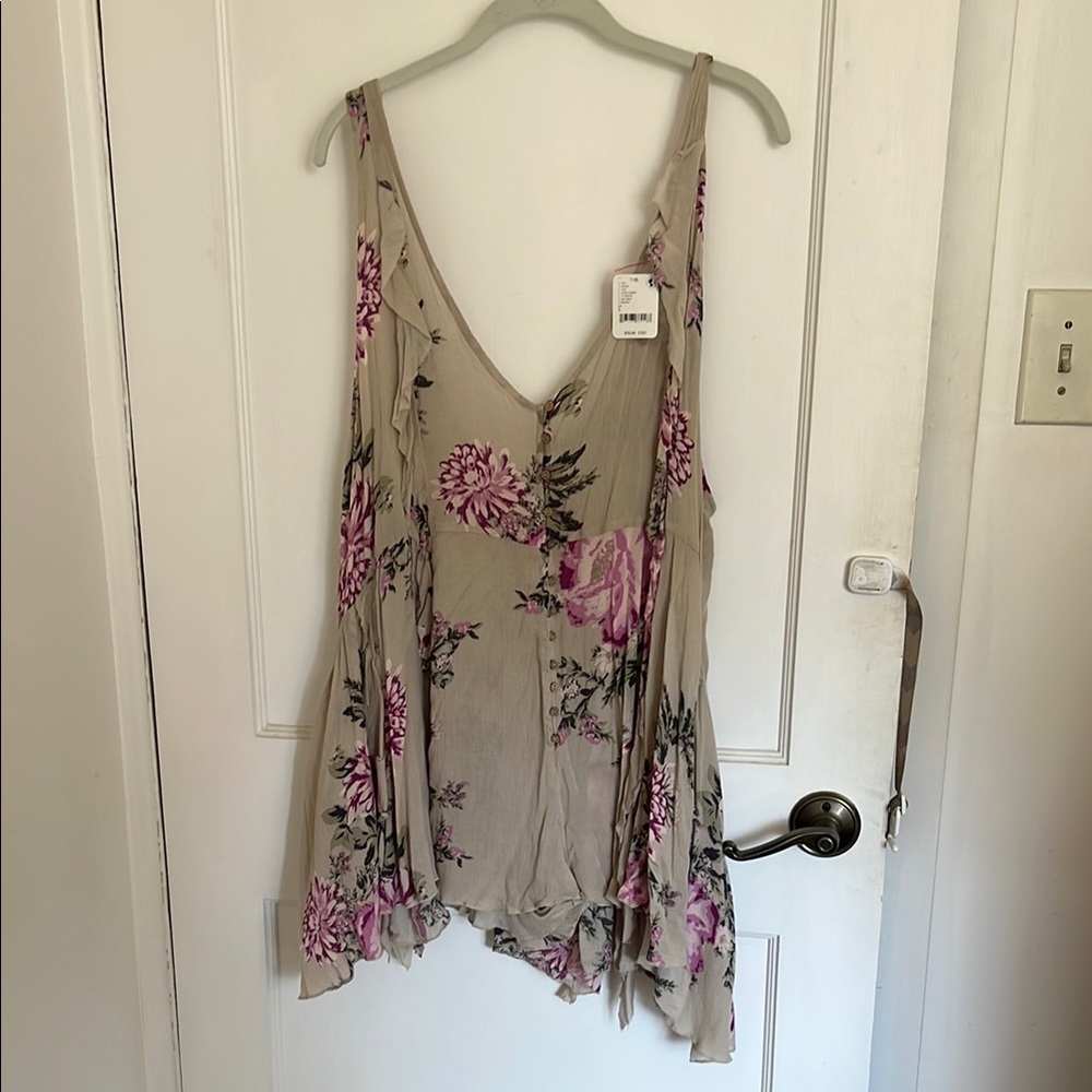 Free People Beige and Purple Floral Chemise